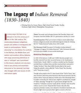 Legacy of Indian Removal, Trail of Tears Lessons & Activities, Grades 8-12